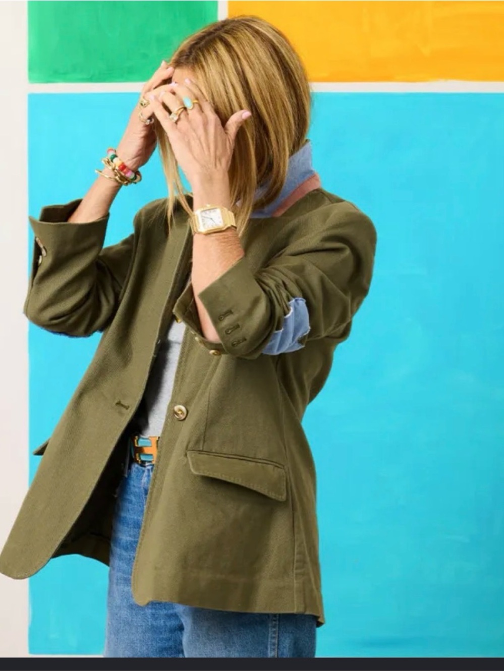 Olive Green Single-Breasted Utility Blazer
